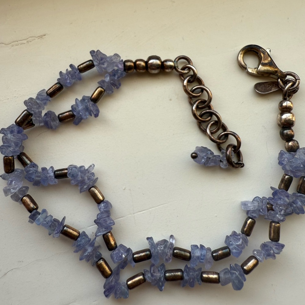 India Designer Natural Tanzanite Chip and Sterling Bracelet